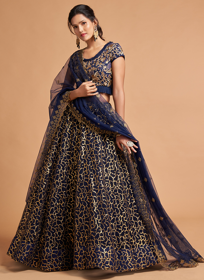 Buy Navy Blue And Golden Designers Lehenga Choli In USA, UK, Canada,  Australia, Newzeland online