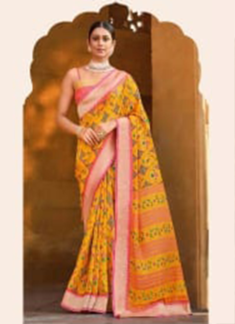 Buy Party Wear Yellow Patola Work Brasso Saree Online From Surat