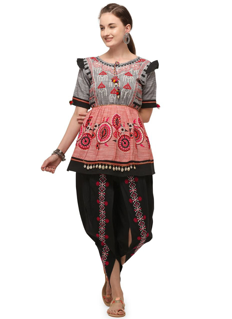 Traditional Wear Pink Kodi Work Pure Khadi Kurti With Bottom MF 1504