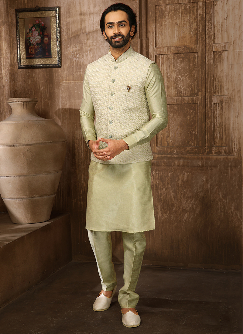 Buy Cream 2-Piece Ethnic Suit for Men by MANYAVAR Online | Ajio.com