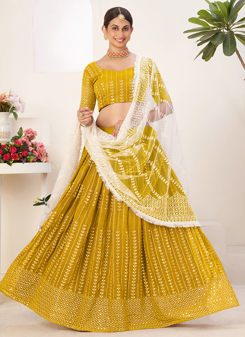 Georgette wedding wear lehenga choli in mustard yellow - G3-GCS0824 |  G3fashion.com