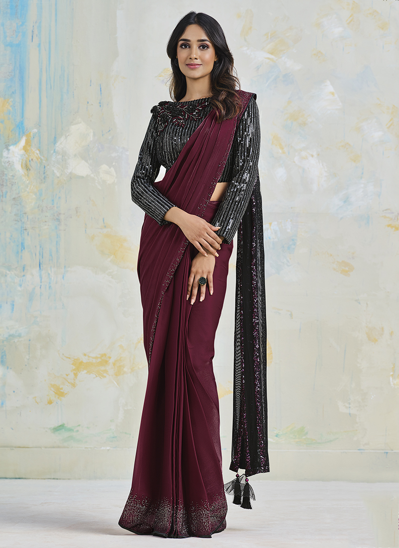 Kalaniketan Designer Sarees Online Shopping USA, Indian Designer Fancy Sari  Blouses for Wedding: Wine