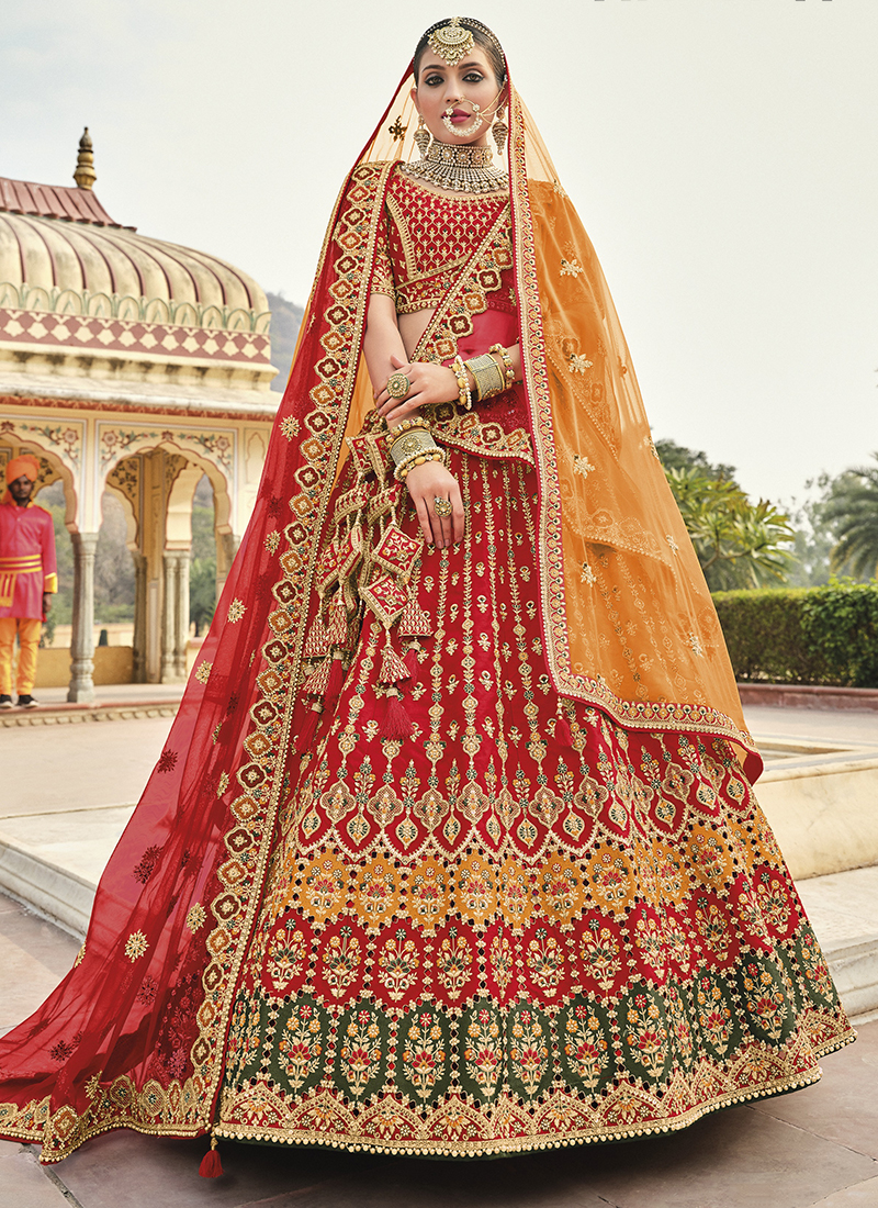 Red Bridal Lehenga In Velvet With Heavy Embroidered Work... | Bridal lehenga,  Bridal lehenga red, Lehenga