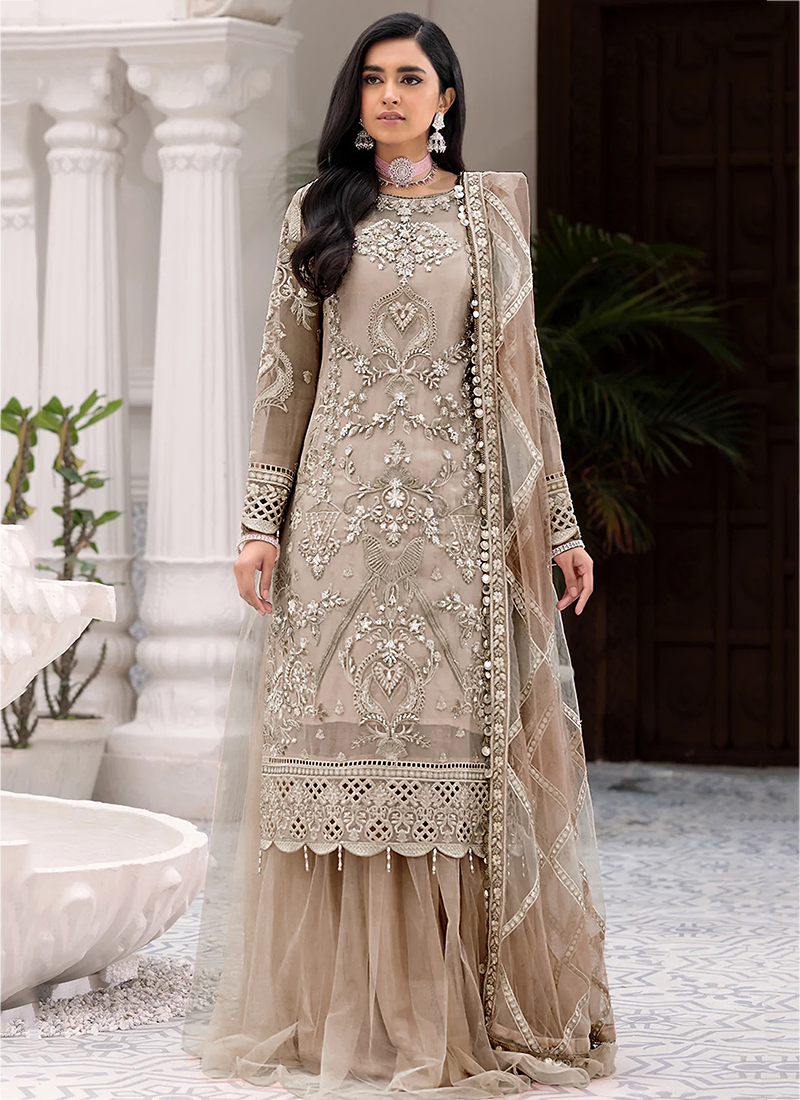 Embroidered net dress with sequins for party wear  Nameera by Farooq