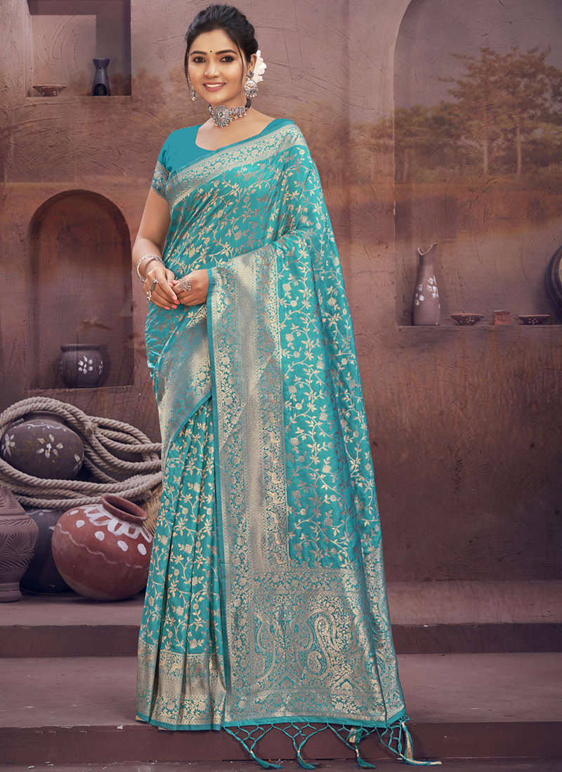 Banarasi silk Saree with blouse in Sky blue colour 20005