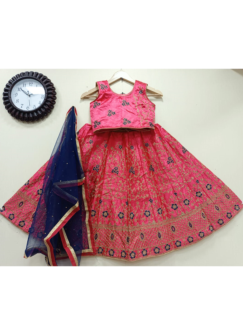 PARTY WEAR GEORGETTE EMBRODIERY WORK KID WEAR LEHENGA WITH CHOLI BABY PINK  – TextileGarment.Store
