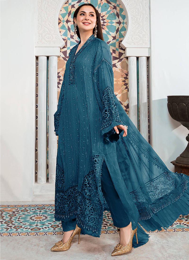 Buy Blue Embroidery Work Georgette Pakistani Suit Online