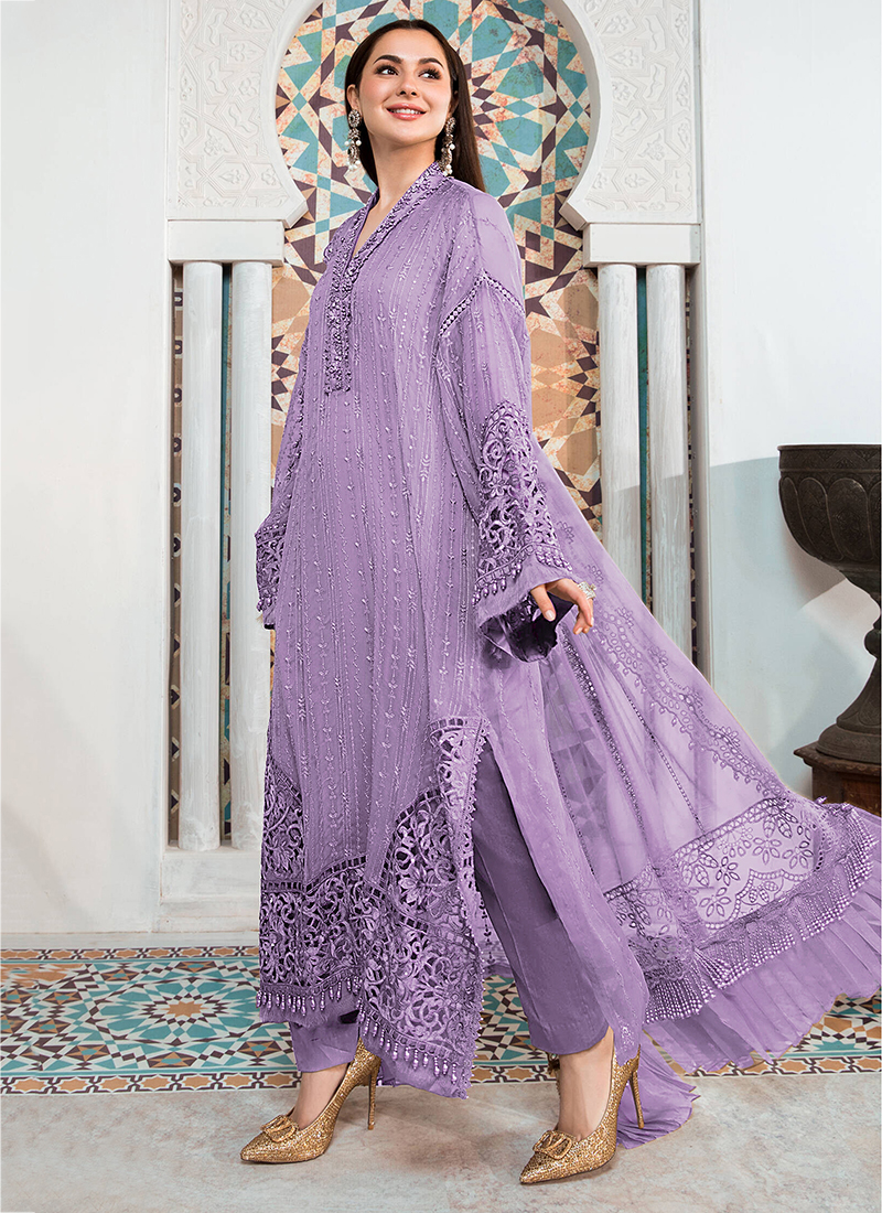 Buy Traditional Wear Purple Embroidery Work Georgette Pakistani Suit Online From Surat Wholesale Shop