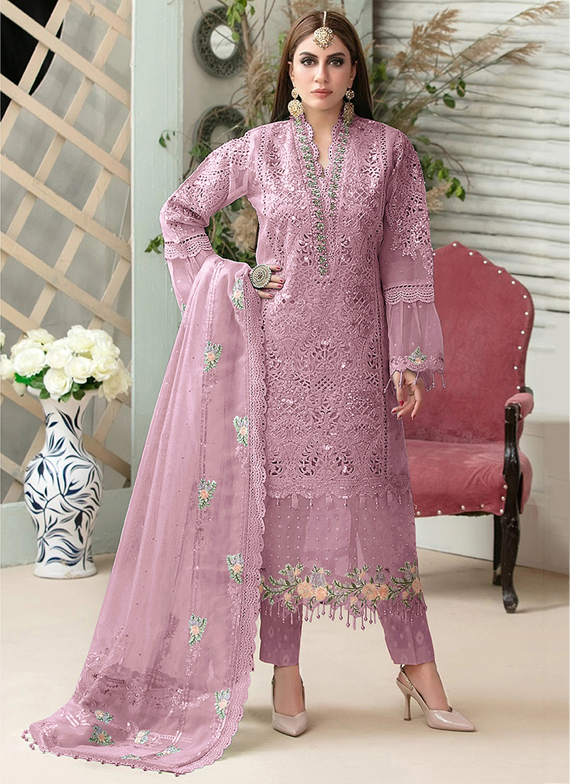 Buy Festival Wear Brown Embroidery Work Net Pakistani Suit Online From  Surat Wholesale Shop