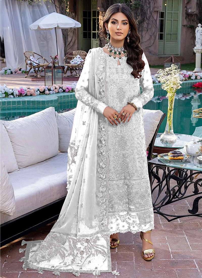 Buy White Georgette Designer Pakistani Suit Online From Wholesalez.