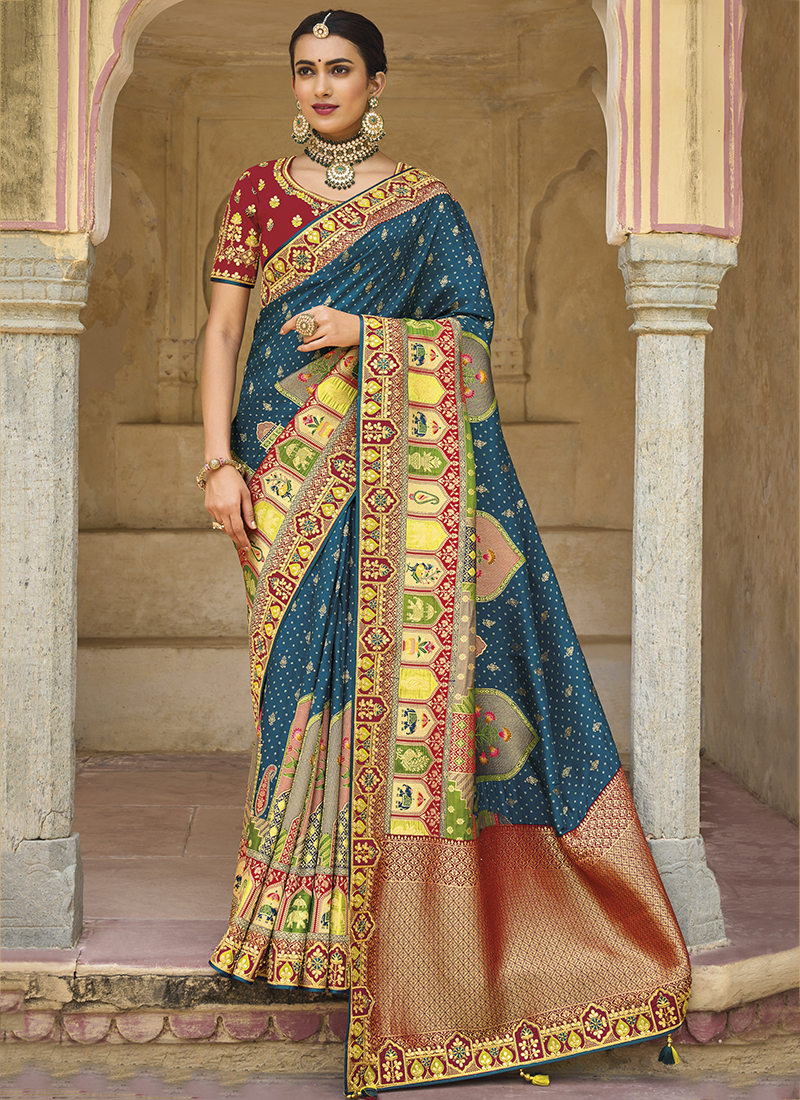 Party-Wear-Blue-Grey-Heavy-Work-Saree | Saree designs, Party wear sarees,  Stylish sarees