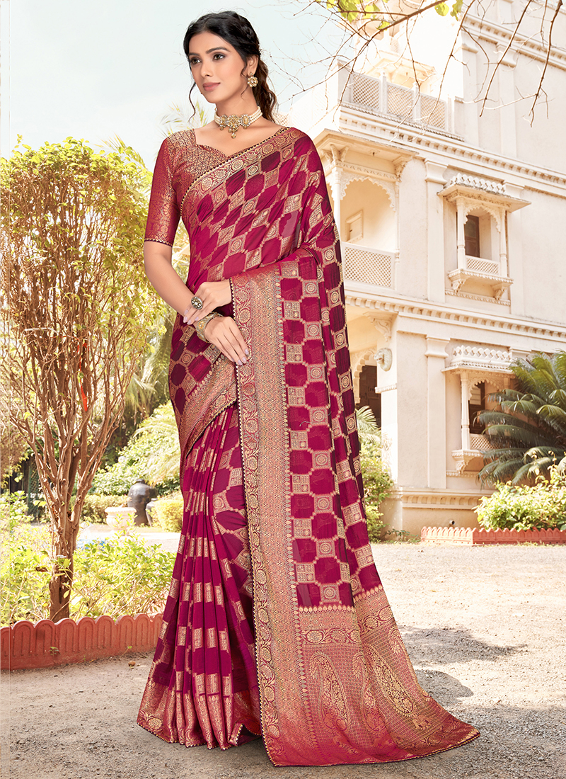 Anjali Wine Cotton Silk Saree – Zariknyaa