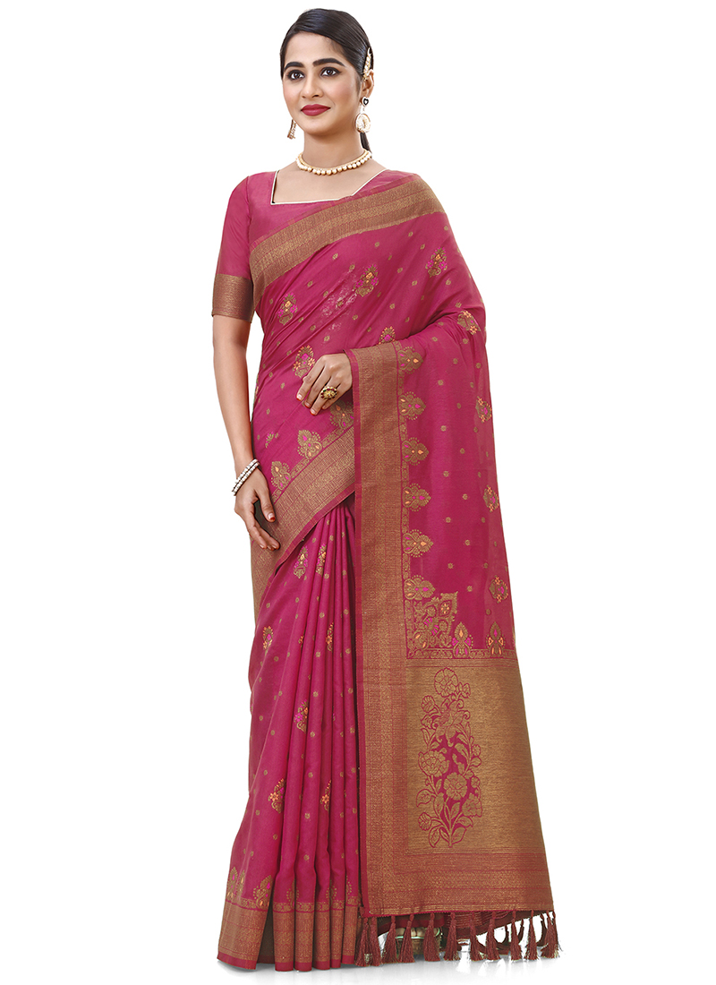 Buy Hot Pink and Red Designer Contemporary Saree Online