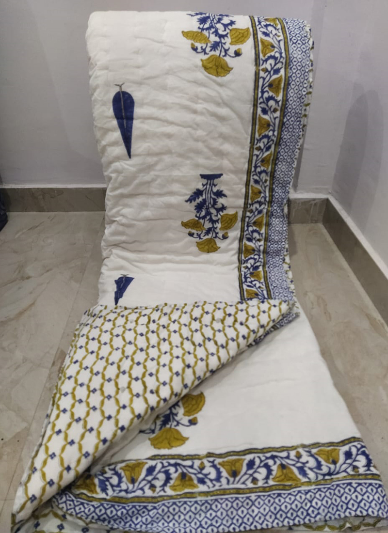 Buy Casual Wear Royal Blue Printed Work Malmal Cotton Razai Online From