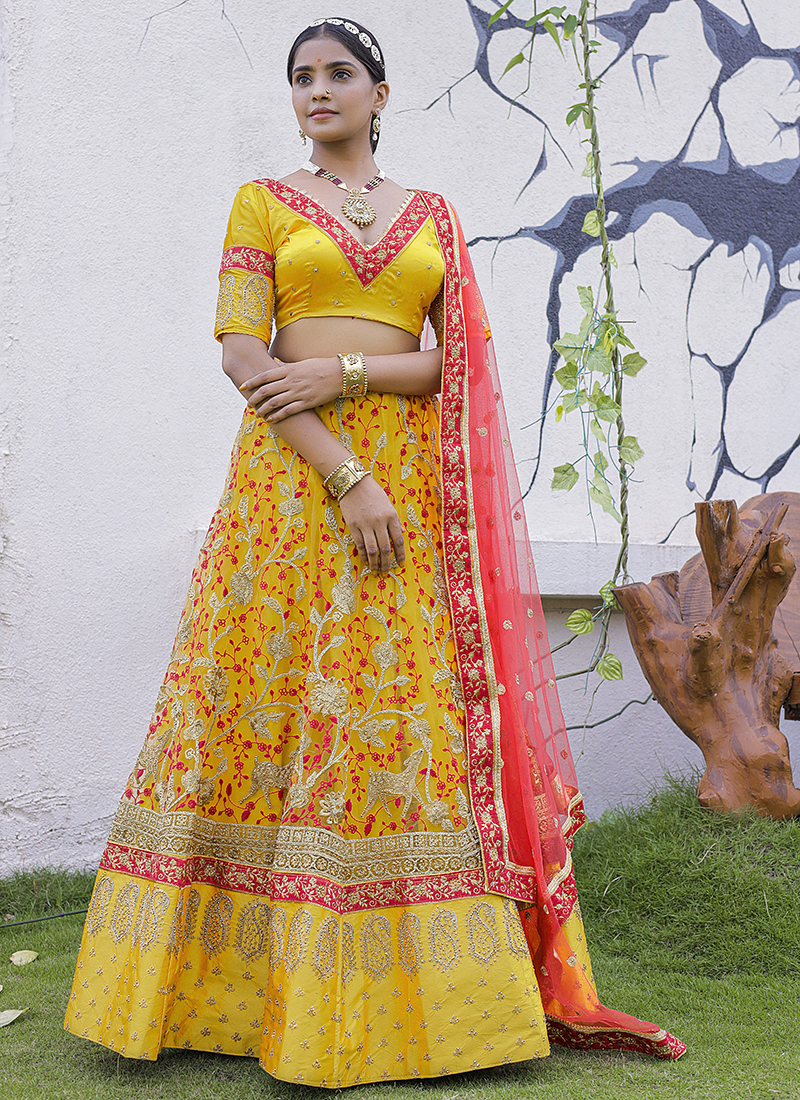 Buy Yellow Net Wedding Wear Sequins Work Lehenga Choli Online From  Wholesale Salwar.