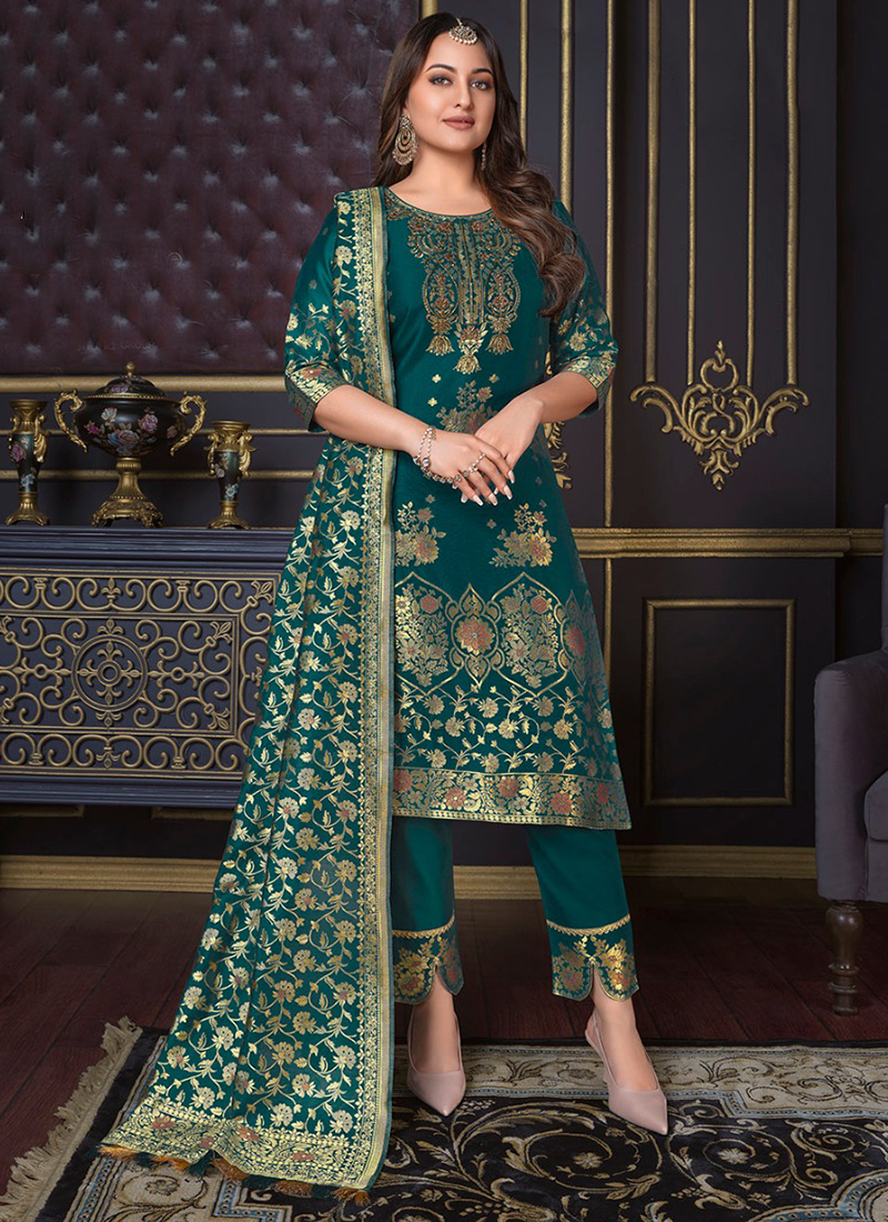 Ladies flavour - Marigold Cotton Polyester Banarasi Evening Wear Readymade  Latest Wide leg pants Salwar Suit Best Rate Seller