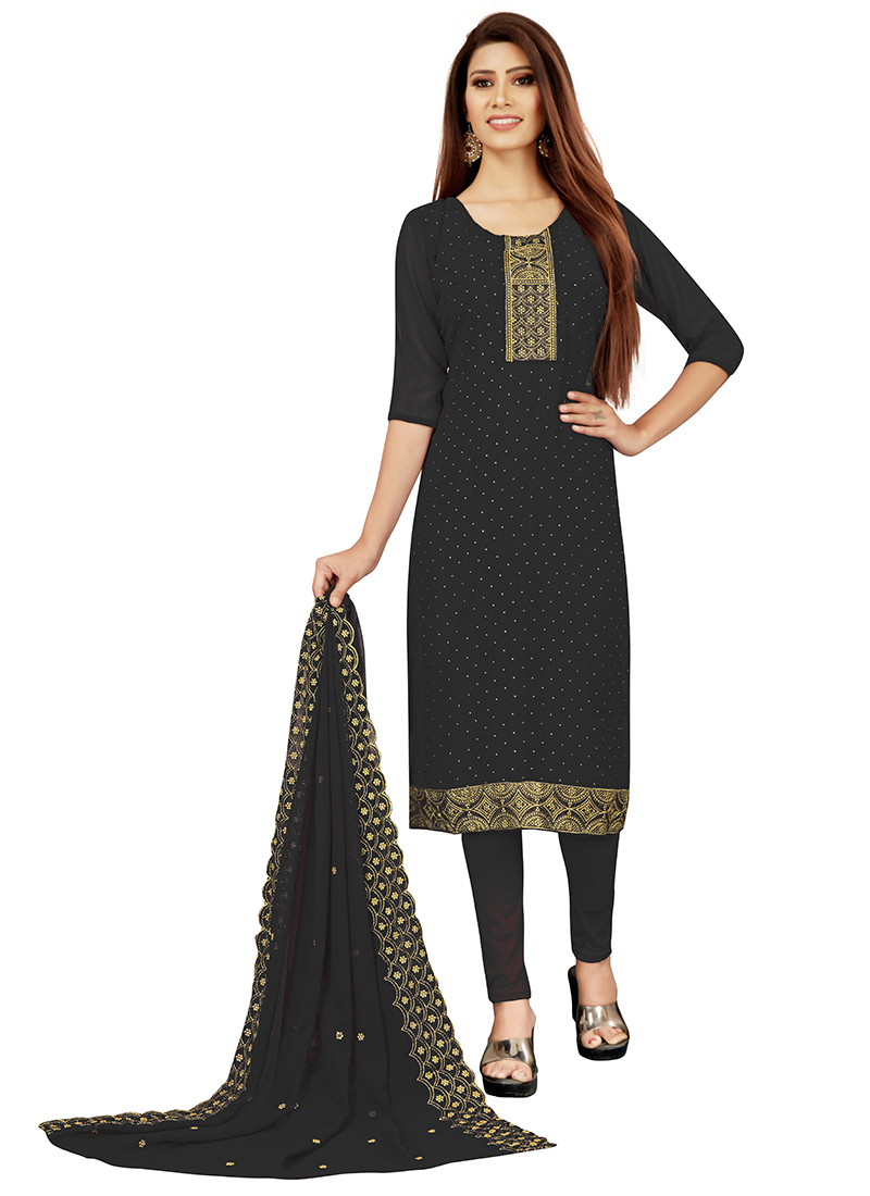 Black Salwar Suit in Georgette With Heavy Neck and Sequence Work in USA,  UK, Malaysia, South Africa, Dubai, Singapore