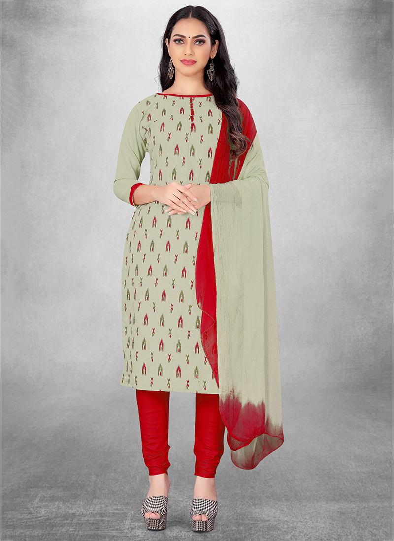 Buy Red Cotton Regular Wear Printed Churidar Suit Online From