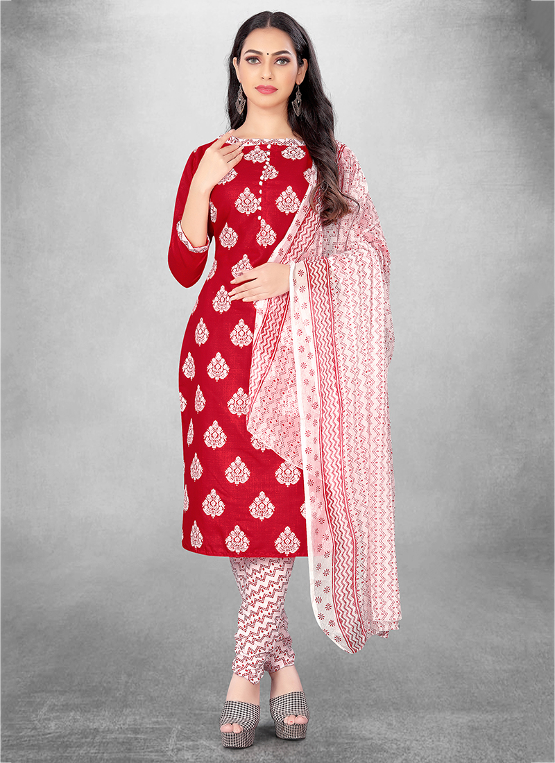 Red cotton deals suit design