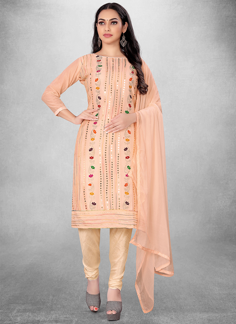 Buy Light Brown & Red Chanderi Cotton Embroidered & Mirror Work Salwar Suit  For Women Online at Best Prices in India - JioMart.
