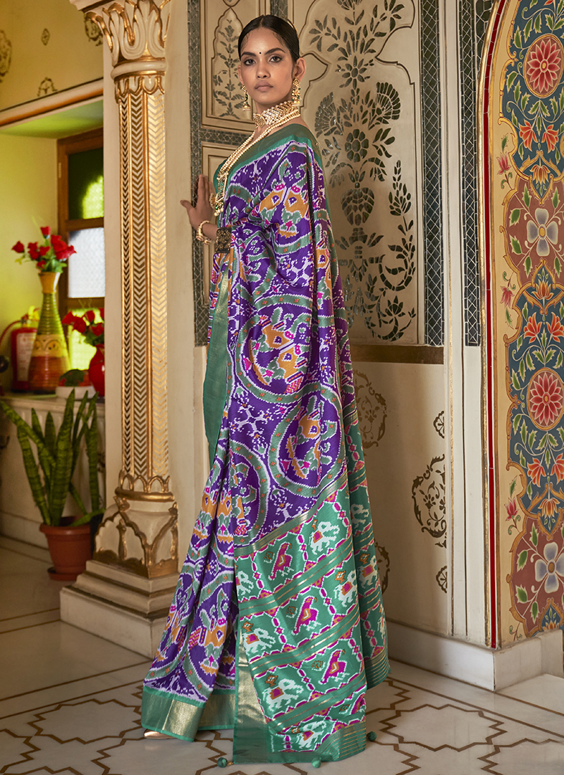 Buy Multicolor Zari woven Patola Silk Saree Online | Samyakk