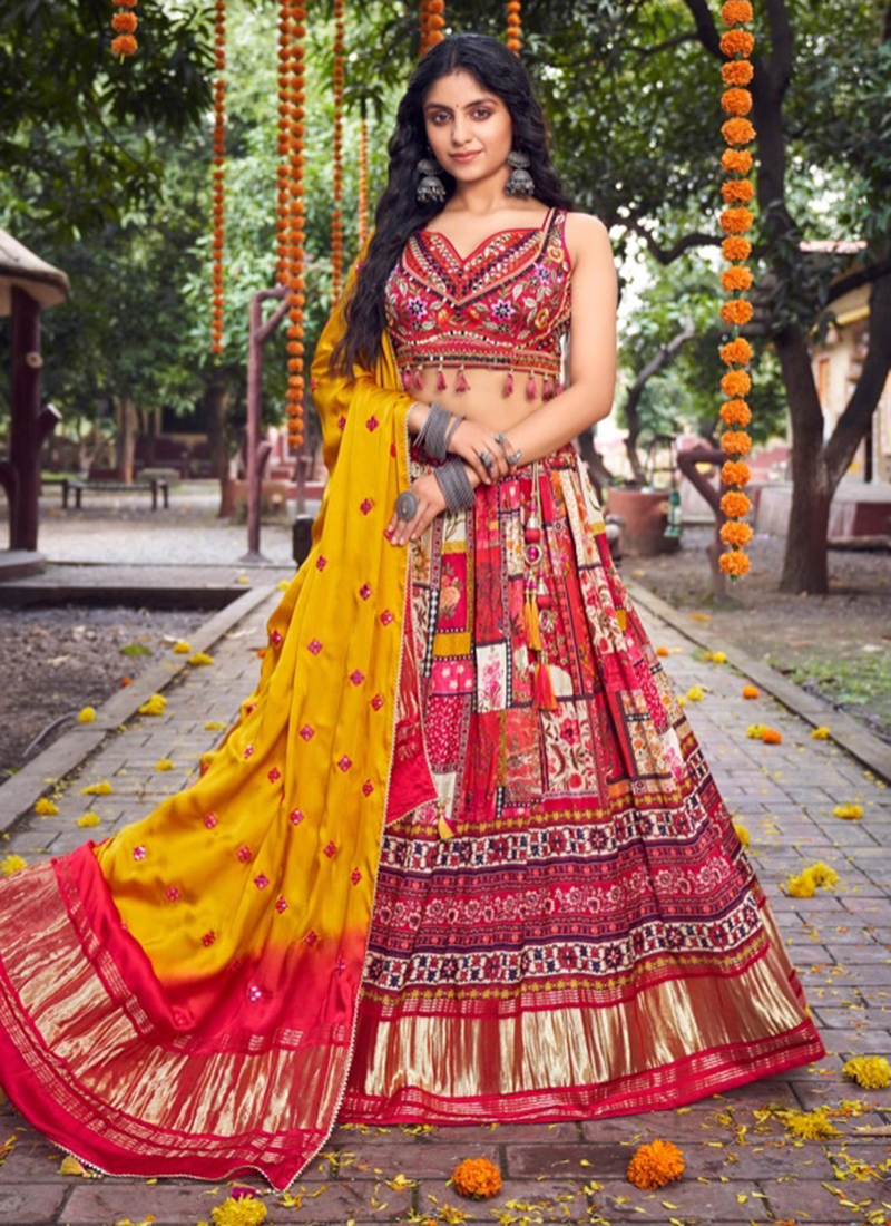 Party Wear Pink Yellow Lehenga 4089