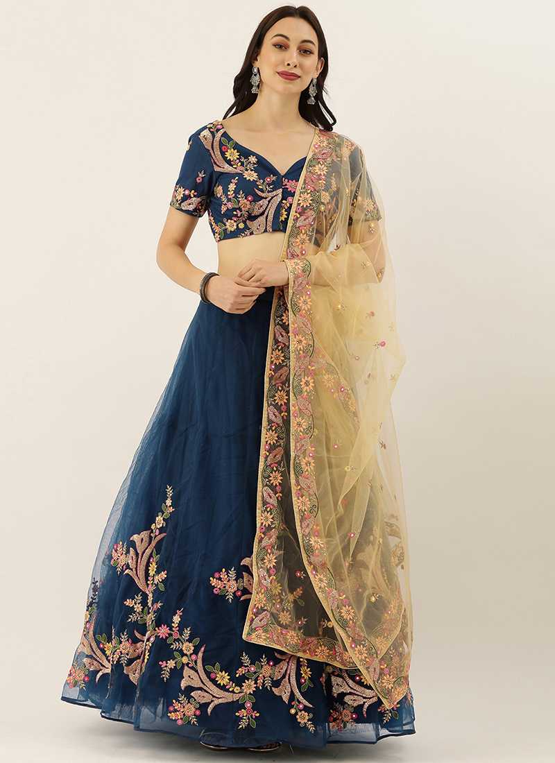 Buy Festival Wear Blue Digital Printed Chinnon Lehenga Choli Online From Surat  Wholesale Shop.