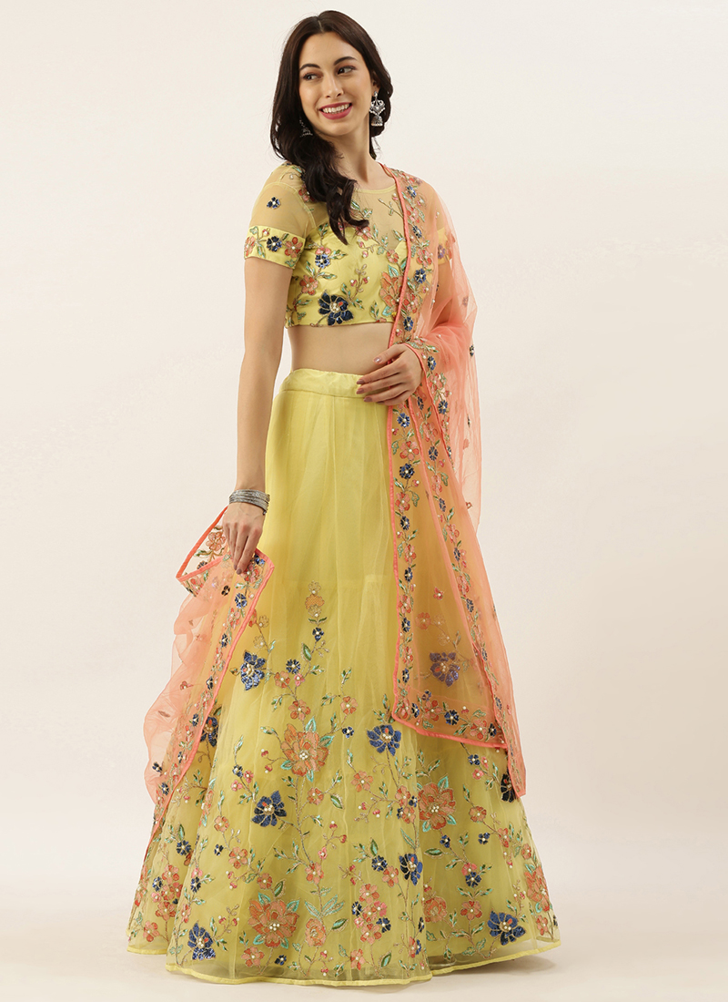 Bridal, Mehendi Sangeet, Wedding Yellow color Silk fabric Lehenga : 1887167