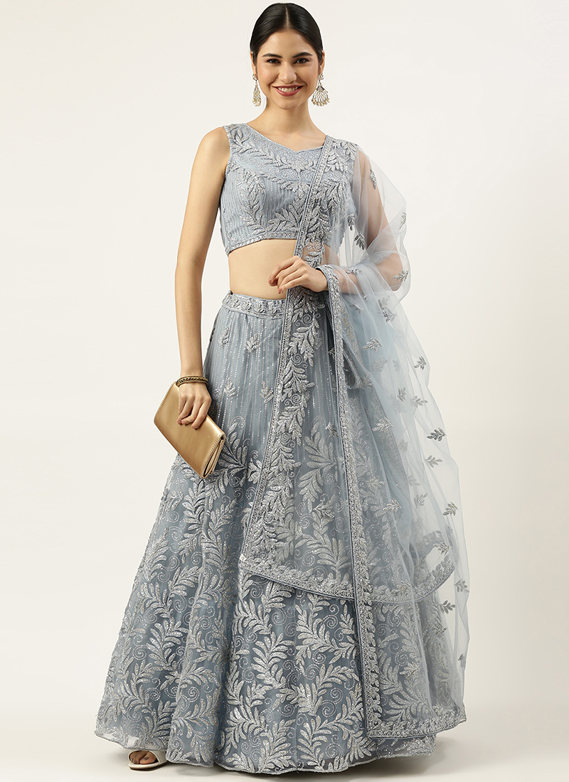 Grey Color Sequence Work Pure Georgette Designer Wear Lehenga Choli  -5003159147 | Heenastyle