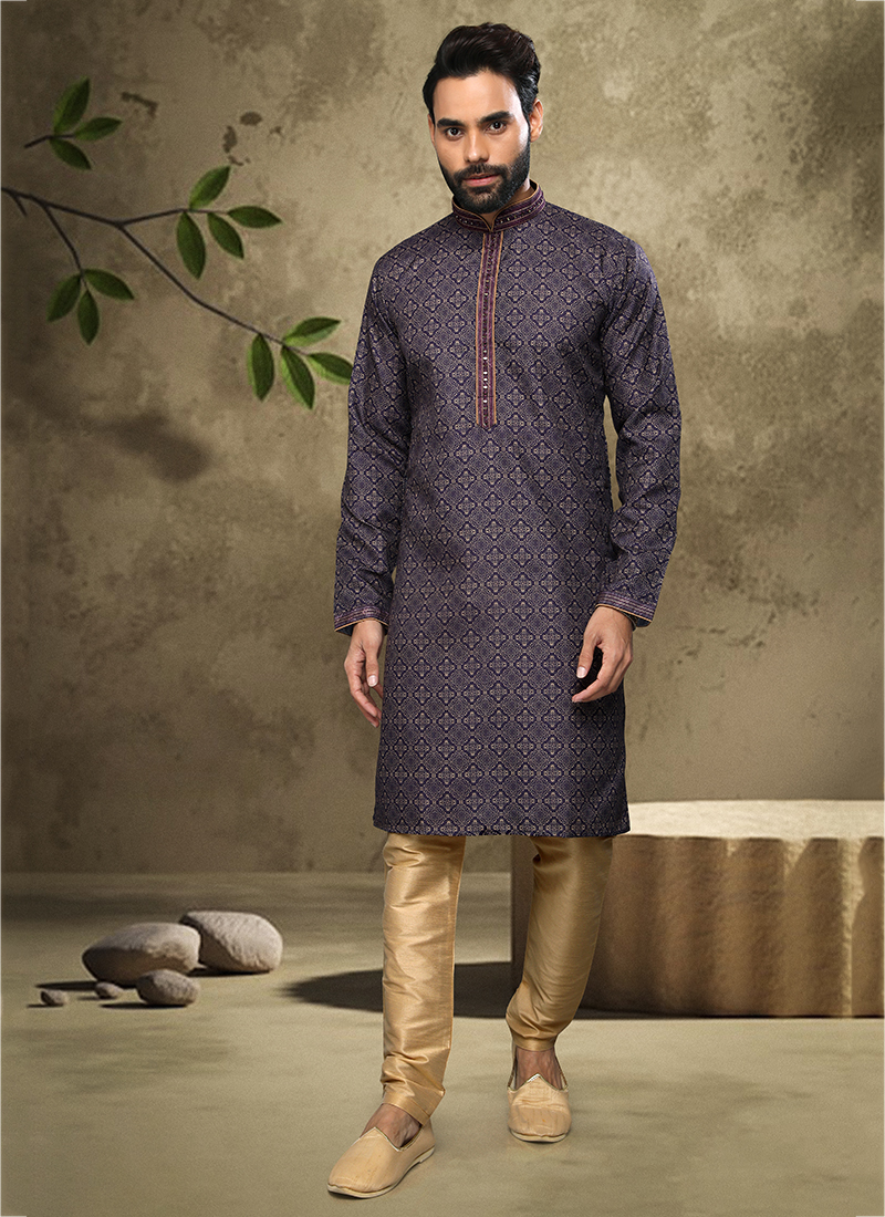 Blue Navratri Special Men's Readymade Kurta Churidar With Machine Embroidery Patch Work Lace Work main image 1