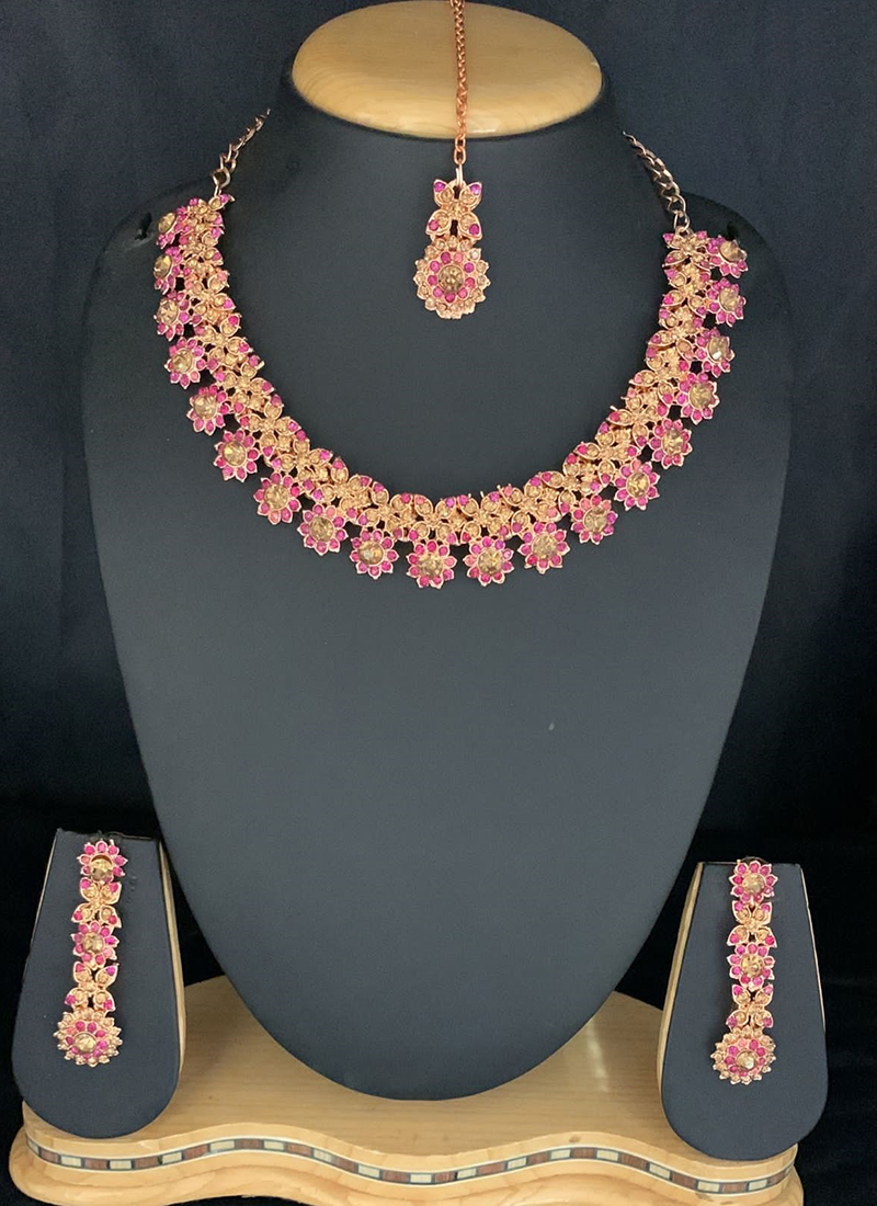 Buy New Pink Stone Gold Tone Designer Necklace Set Online From ...