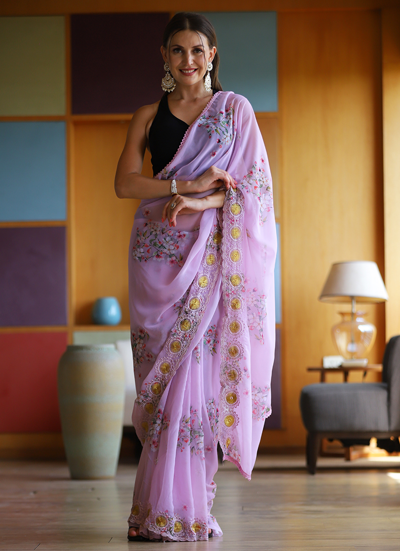 Shop Lavender Embroidered Organza Saree & Blouse by LABEL NITIKA at House  of Designers – HOUSE OF DESIGNERS