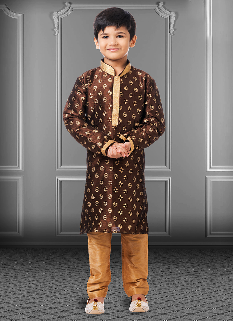 Brown - Pochampally Ikat Cotton Kids Kurta (6-12 Months) 17