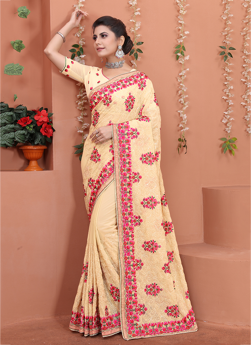 Beige Georgette Saree With Blouse 156836 | Party wear sarees, Saree  designs, Indian dresses