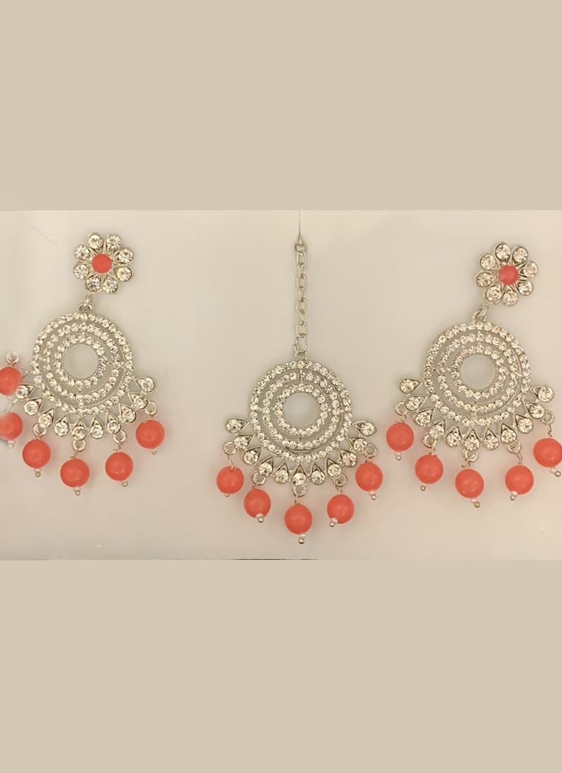 Buy Shop Now Mint Green Silver Tone Fancy Earrings With Maang Tikka Online  From Surat Wholesale Shop.