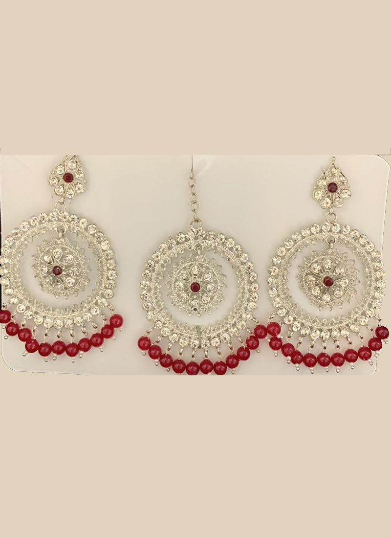 Gold & Red Earrings & Maang Tikka Set – Gypsy Maal