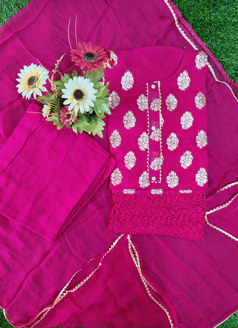 3D Cotton Silk Hand Embroidered Punjabi Suit H0057 - muteyaar.com