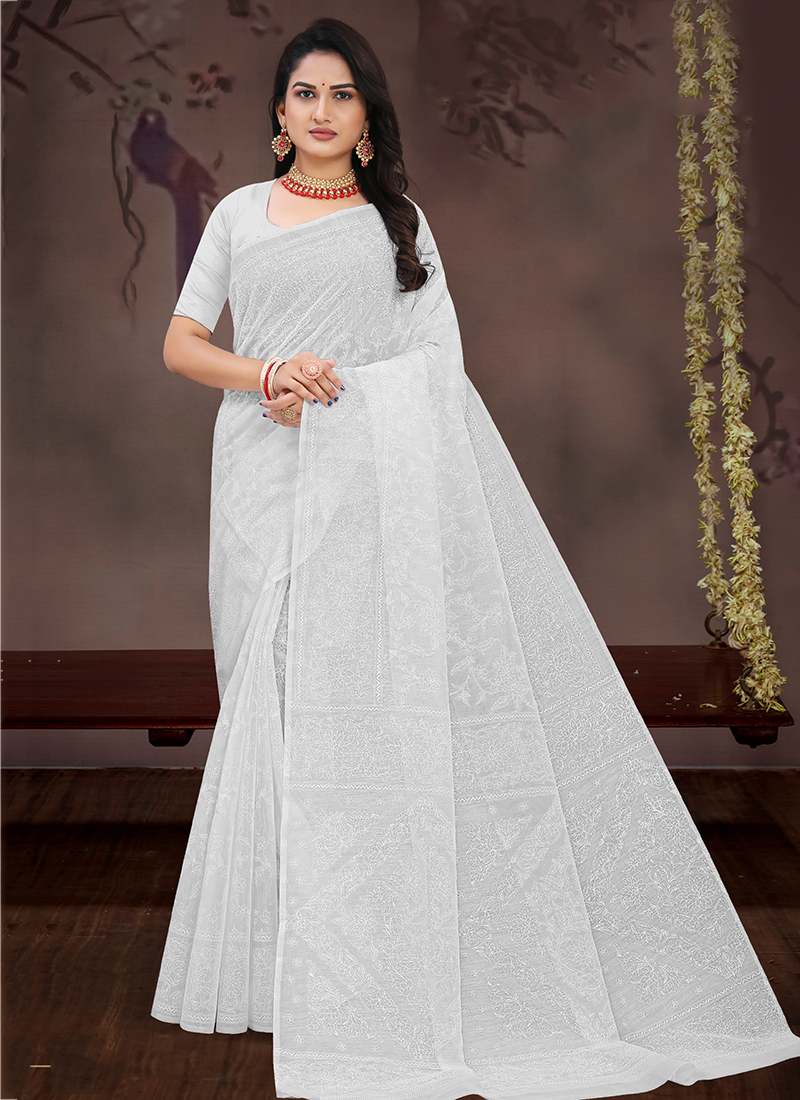 Buy Megh Sarees Woman White Plain Fashion Georgette Saree Online at Best  Prices in India - JioMart.