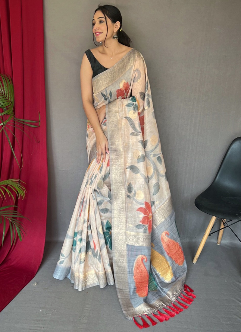 The Katha Rangeeli Printed Linen Saree main image 1