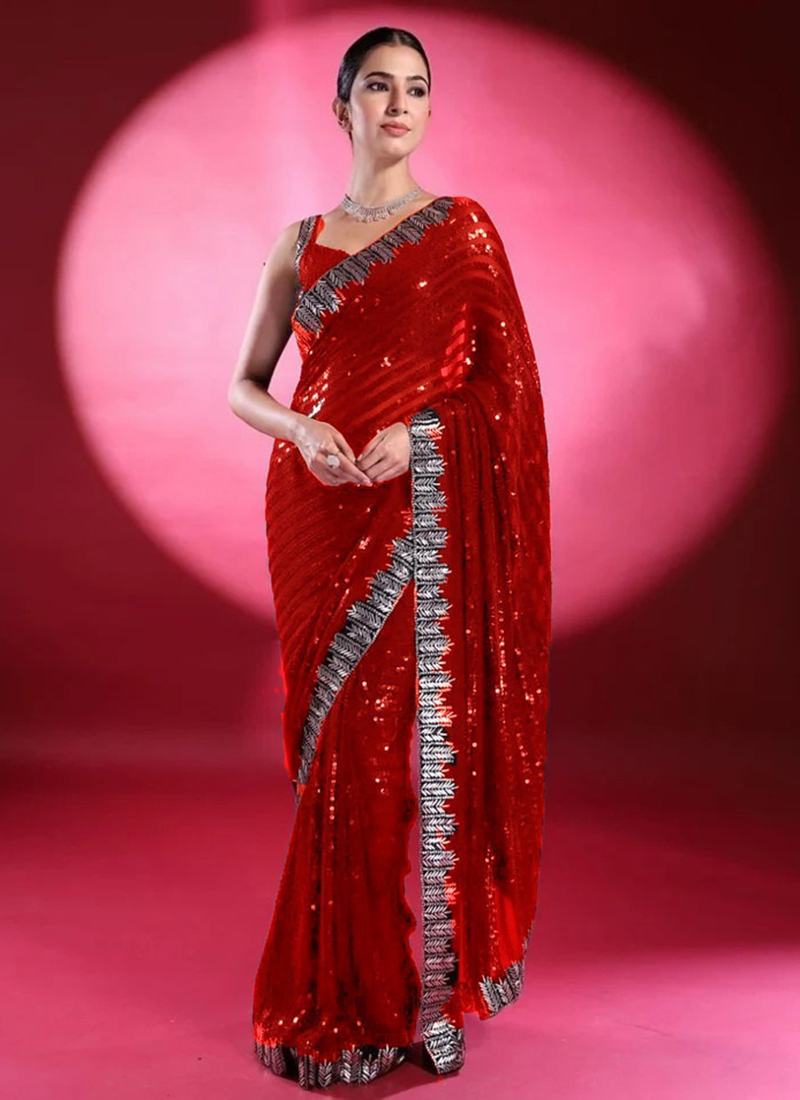 Crush Georgette Sarees with Stunning Sequin Work & Blouse-dvz0003801