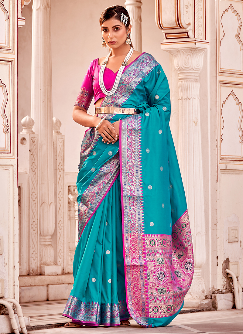 Blue Banarasi Soft Silk Saree | Buy Now Online at Jhakhas