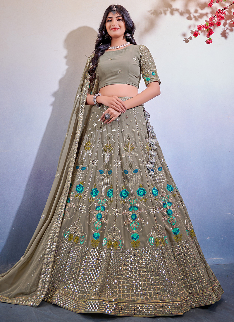 grey color designer net sequence work lehenga choli – Joshindia