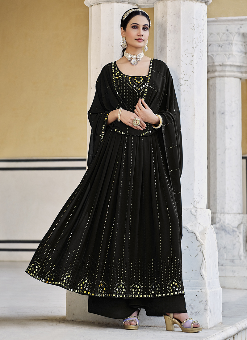 New Black Colour Pure Soft Fox Georgette Fully Flair Gown – WOMLINE