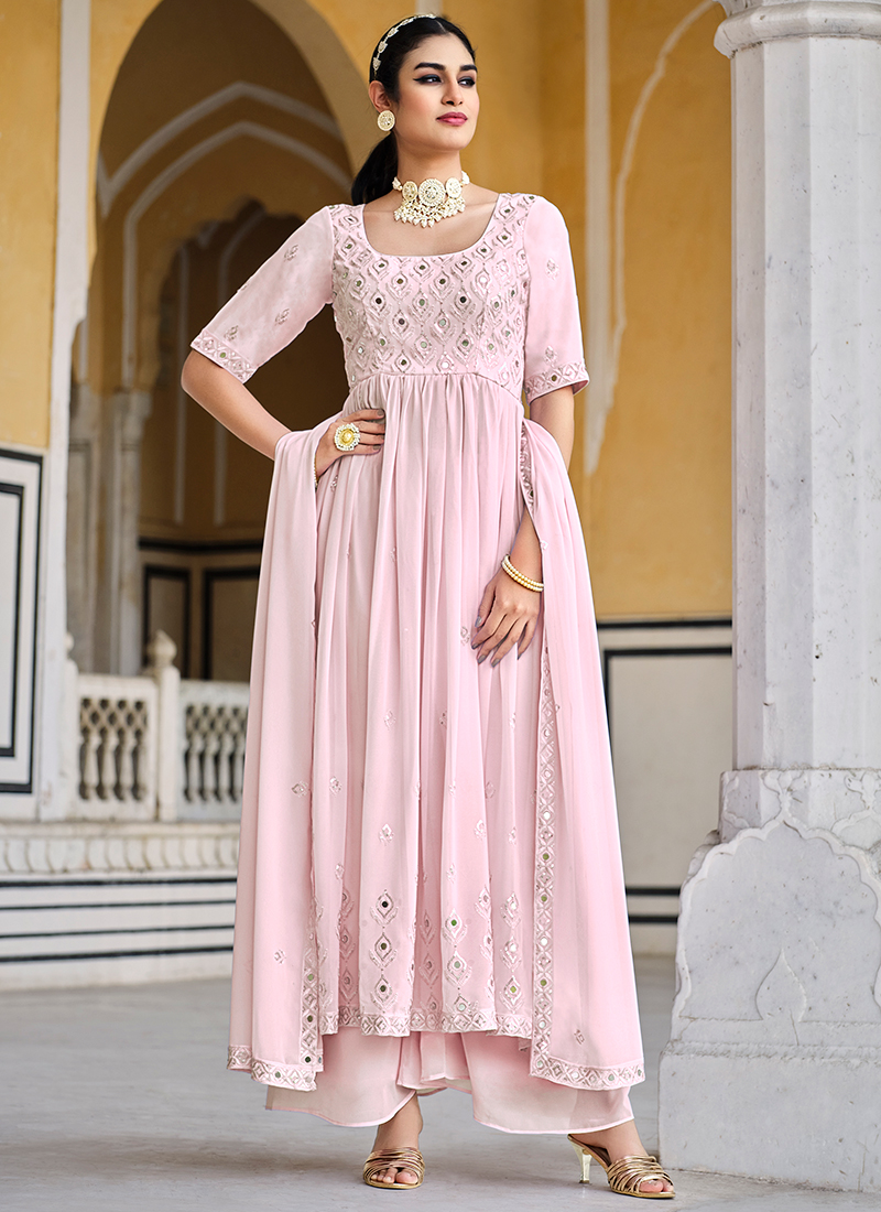 Cream and Pink Banarasi Silk Bridal Lehenga Choli Online USA UK – Sunasa