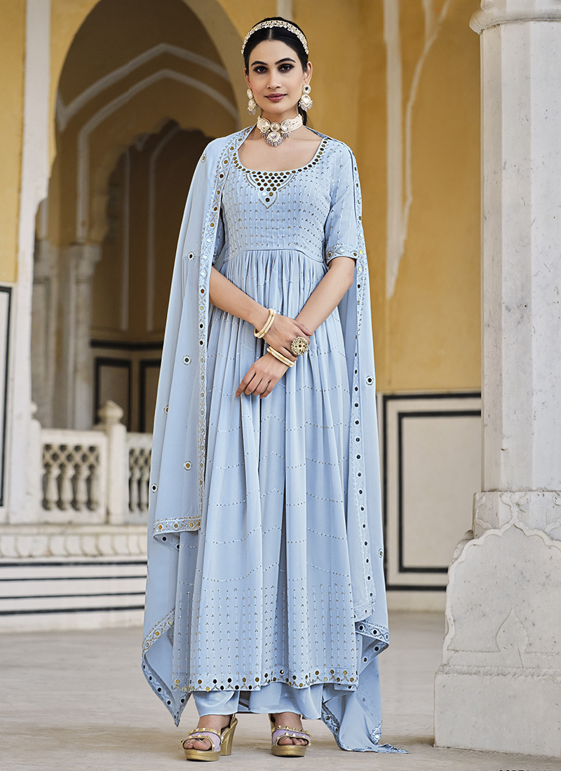 Sky Blue Georgette Dress with Dupatta – Shopzters