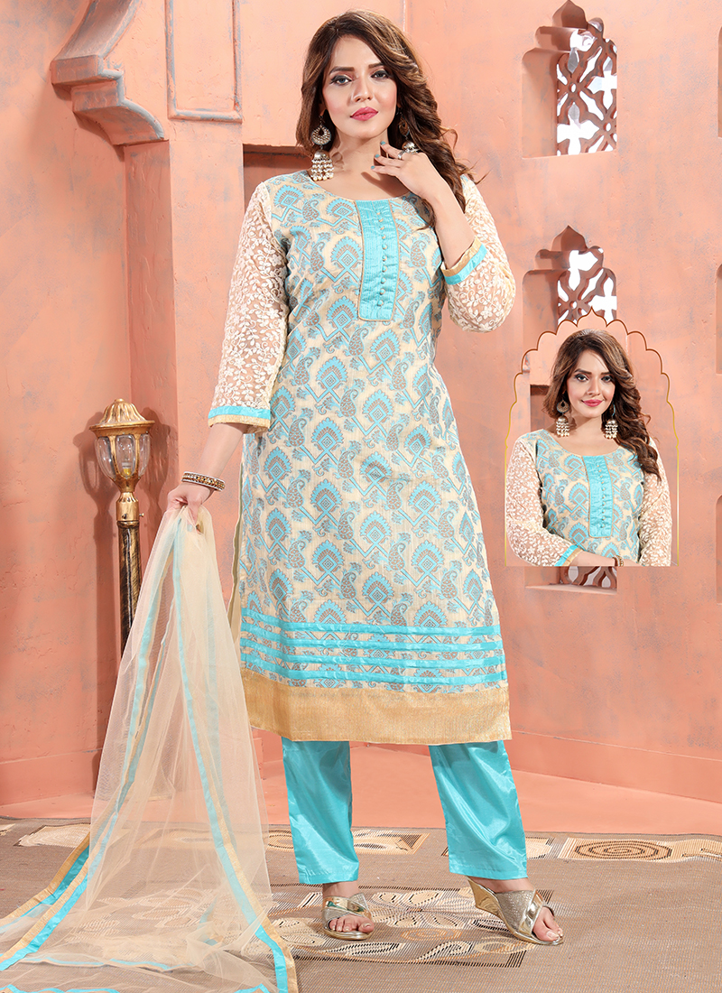 Buy Blue Weaving Art Banarasi Silk Salwar Suit Online : 164298 - Salwar  Kameez