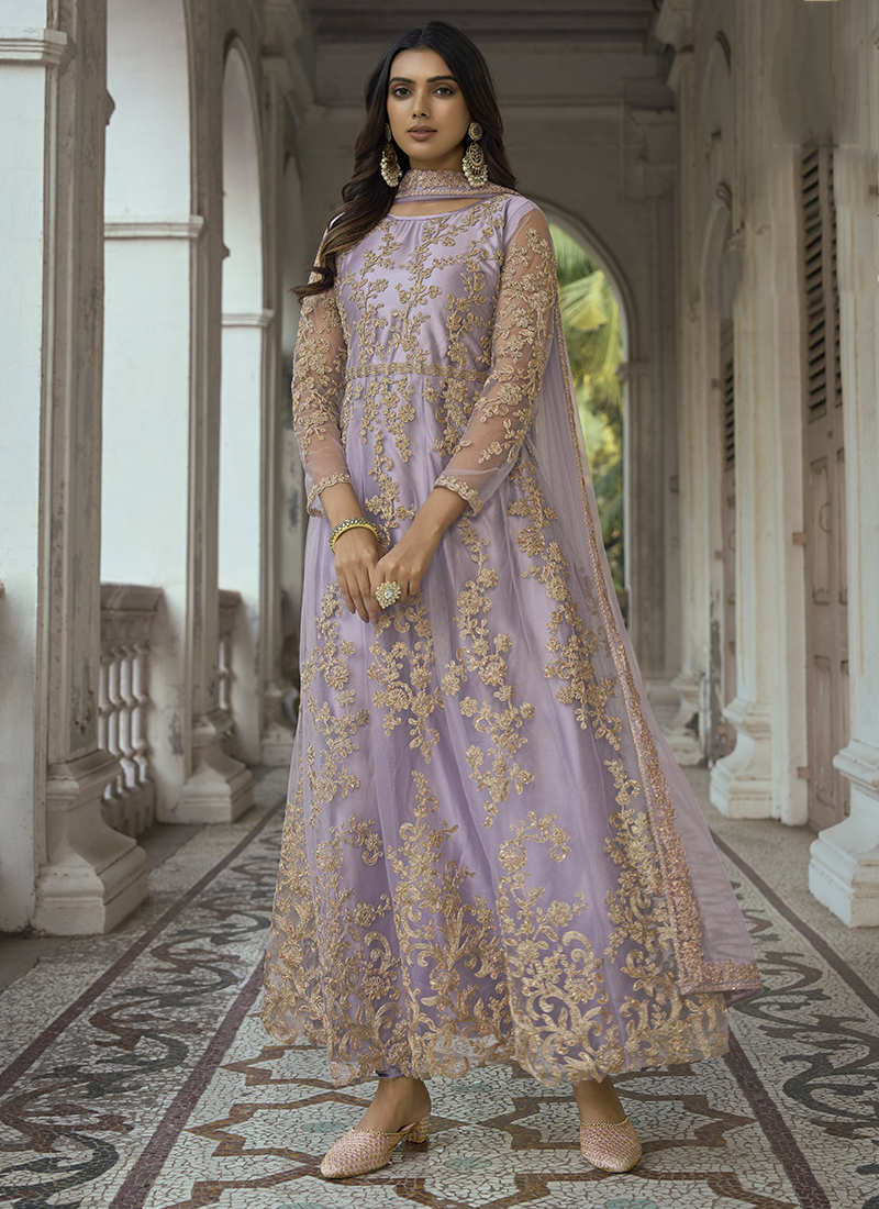 Buy Online Baby Pink Embroidered Net Anarkali Suit with Dupatta in USA –  Pure Elegance