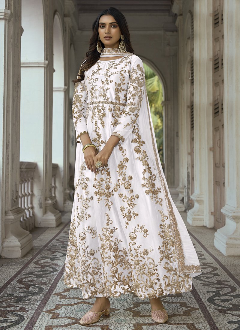 Buy Golden Party Wear Net Designer Anarkali Suit | Anarkali Suits