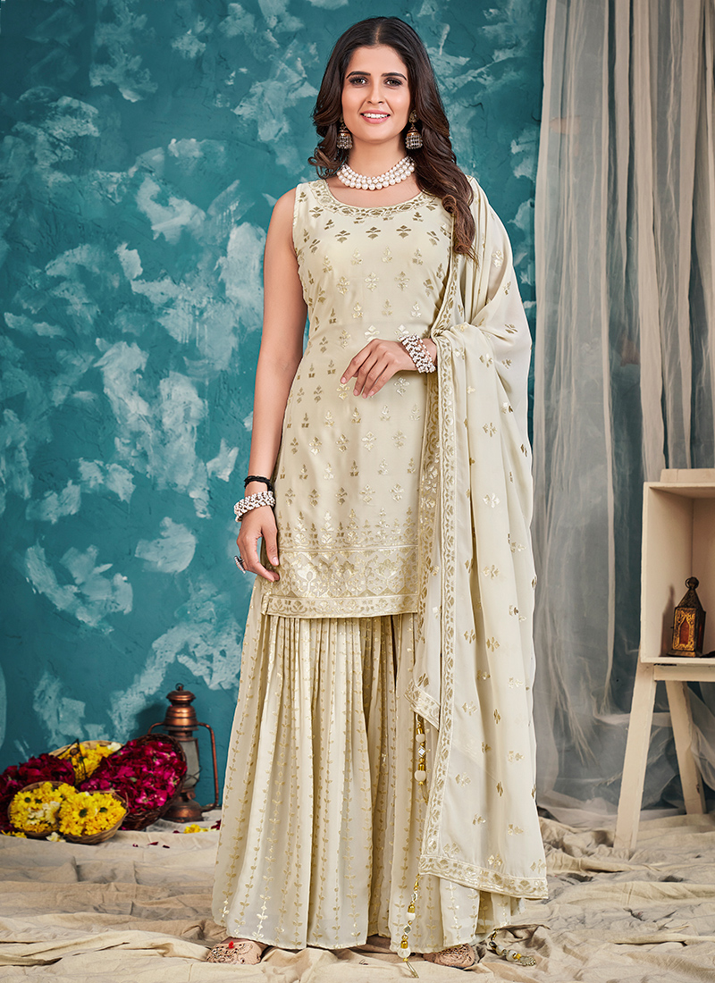 Buy Wedding Wear Blue Sequins Work Georgette Readymade Salwar Suit Online  From Surat Wholesale Shop.
