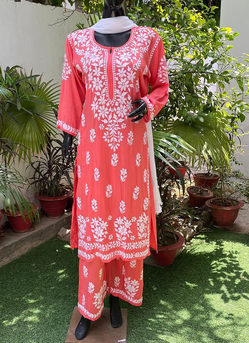 White Strappy Chikankari Kurti Lucknowi Chikan Kurta with Attached Inn